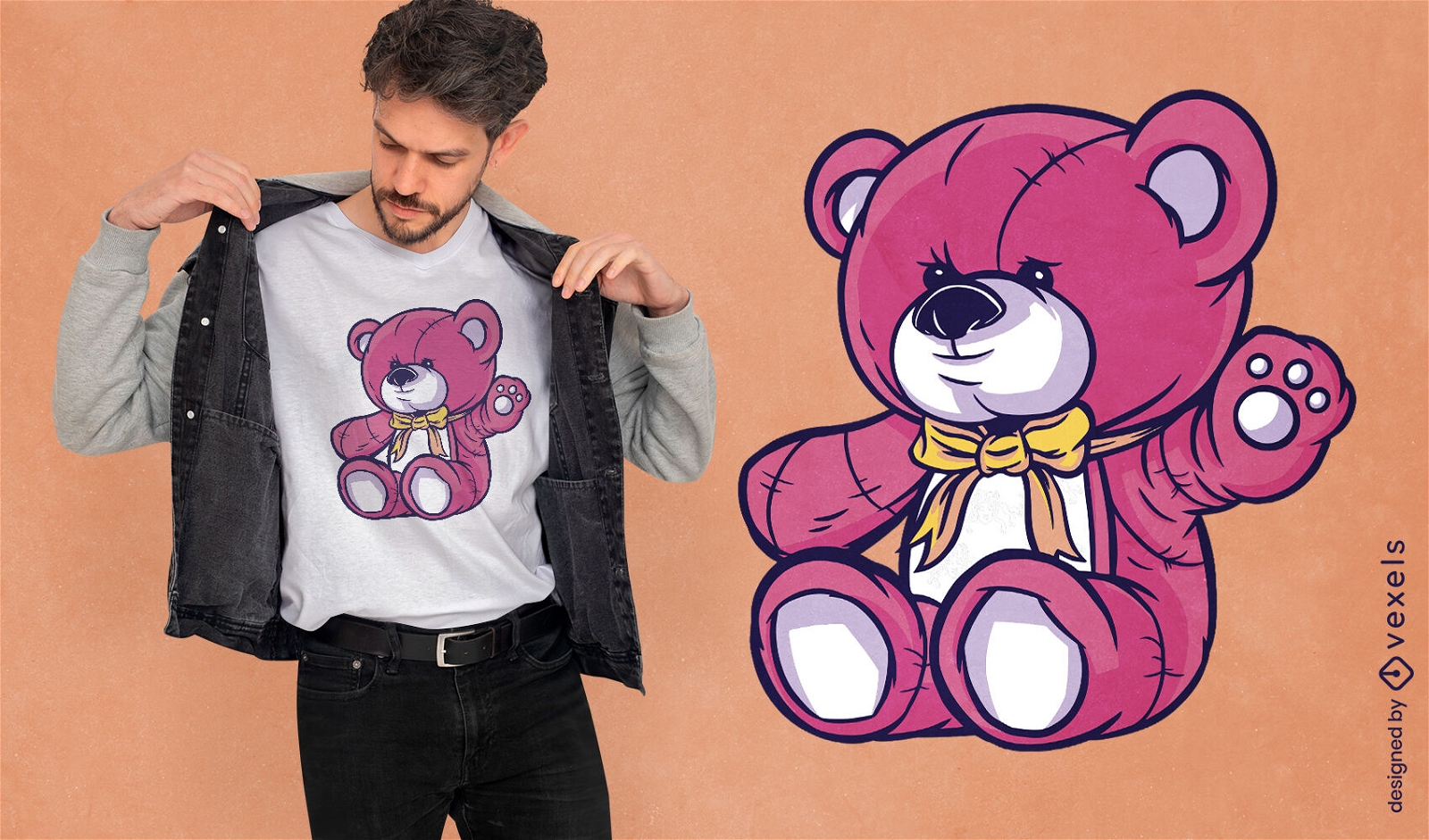 Diseño de camiseta de oso de peluche remendado