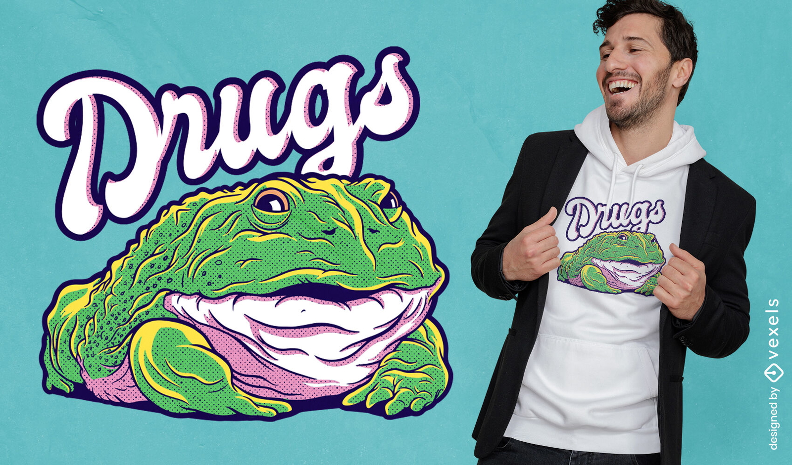 Diseño de camiseta divertida de sapo de drogas