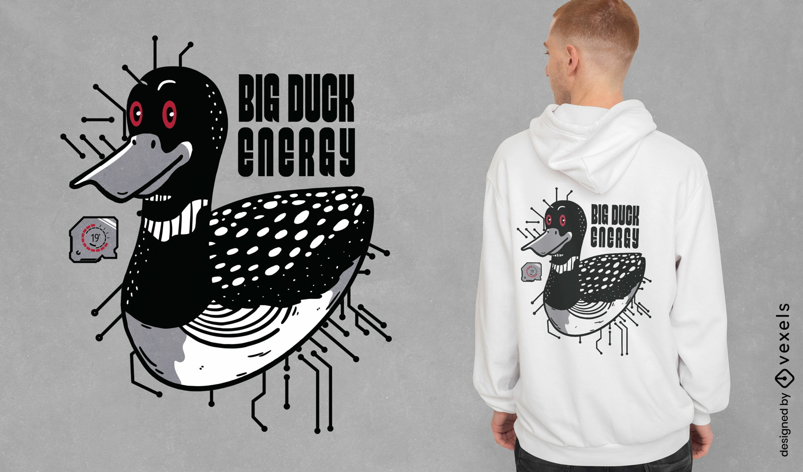 Diseño de camiseta de energía de pato grande.