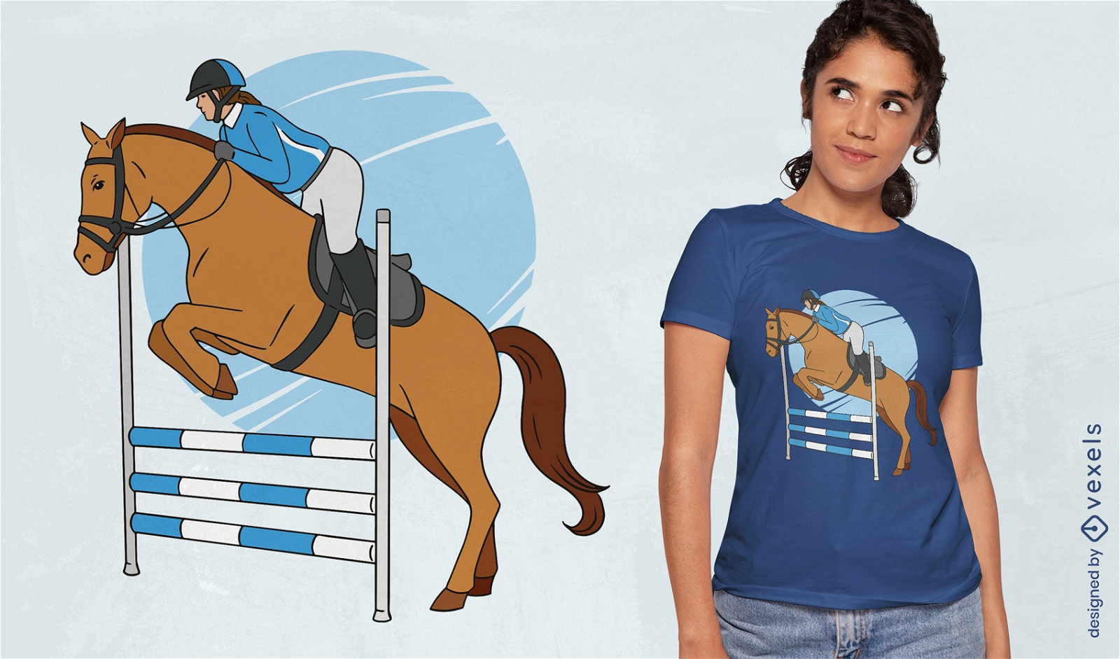 Diseño de camiseta ecuestre de salto de caballo.