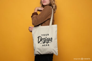Female model simple tote bag mockup