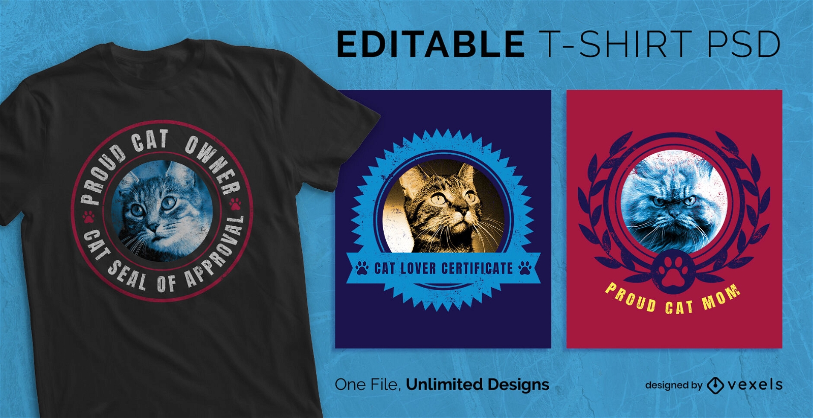 Cat badges scalable t-shirt PSD