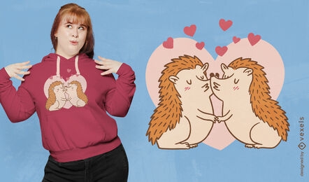 Animais ouriço em design de camiseta de amor