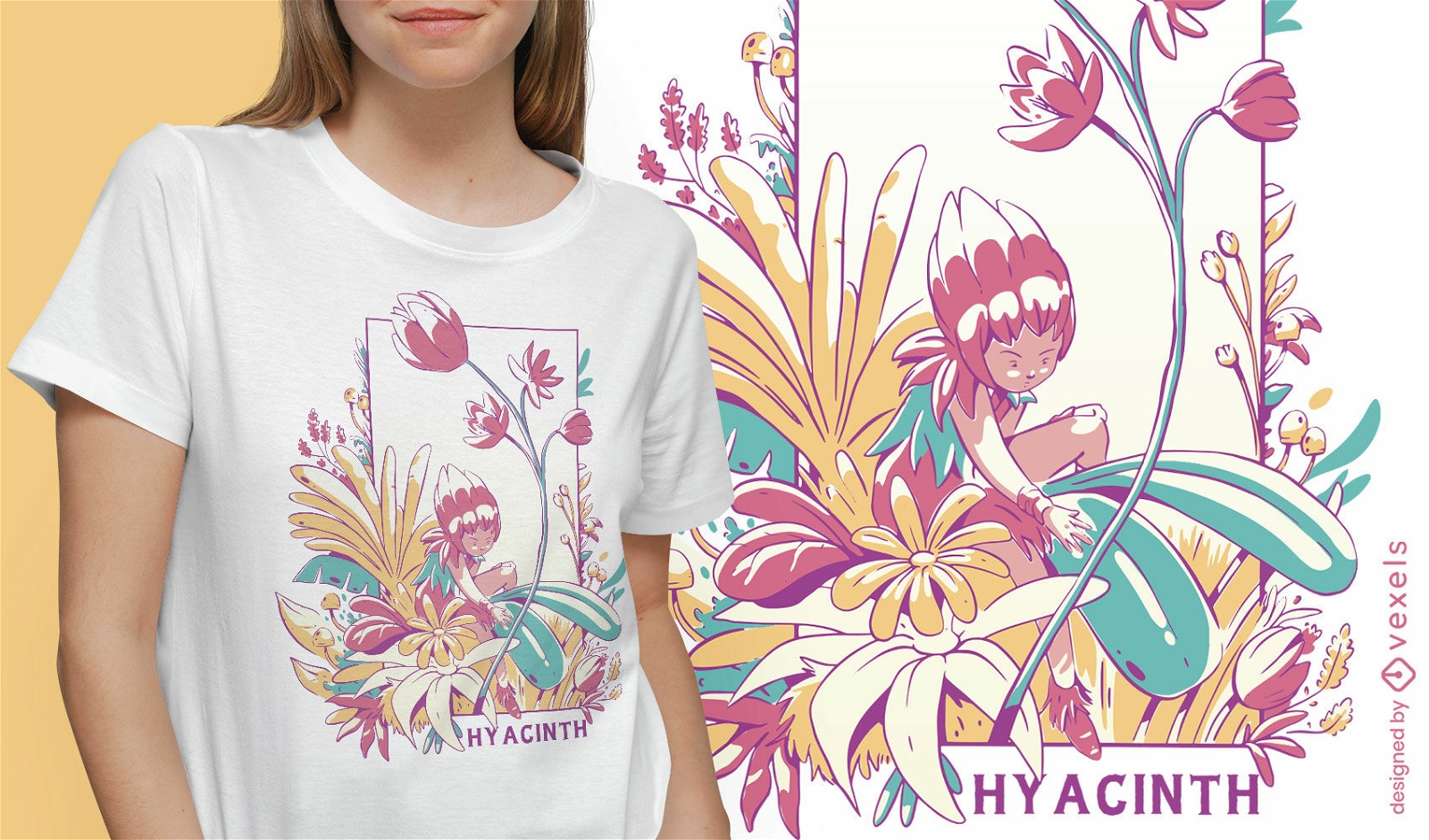 Design de camiseta de flores de fada de fantasia
