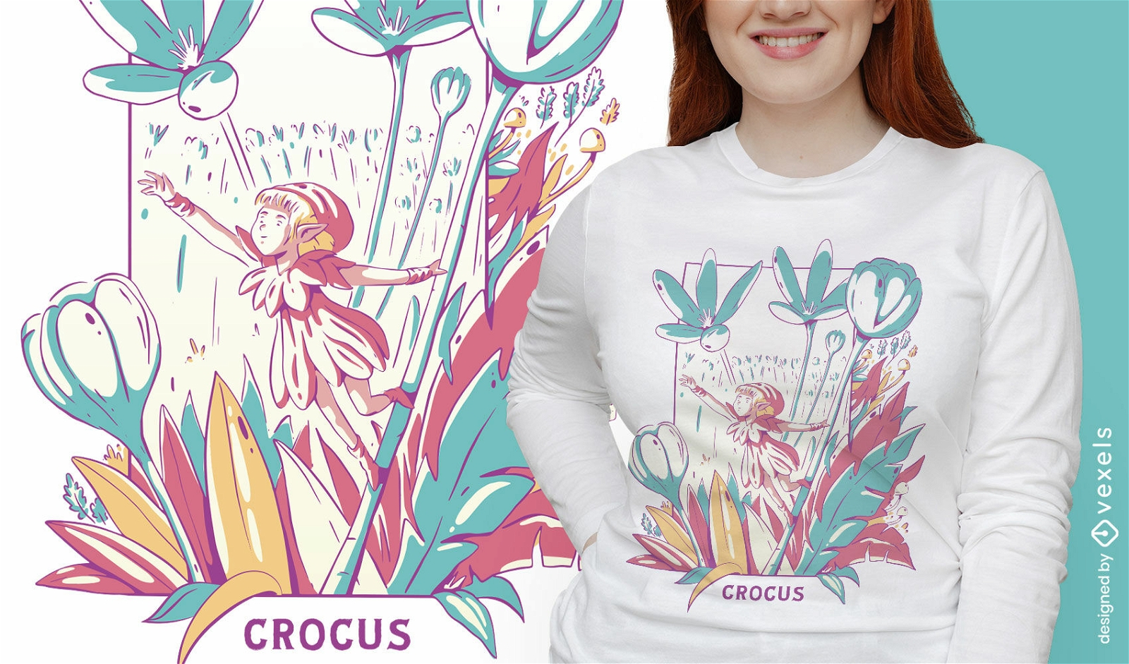 Fada de fantasia em design de camiseta de campo de flores