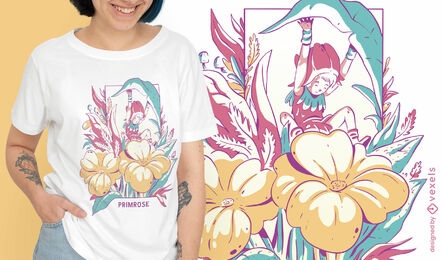 Hada con diseño de camiseta de flores y plantas.
