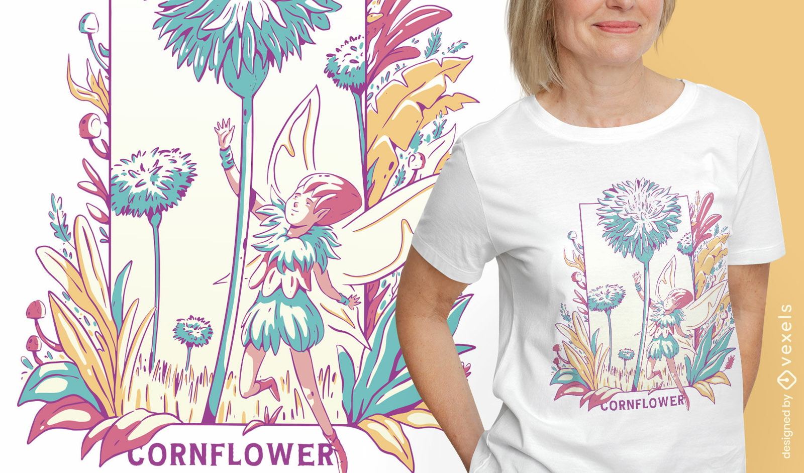 Fada alada com design de camiseta de flores