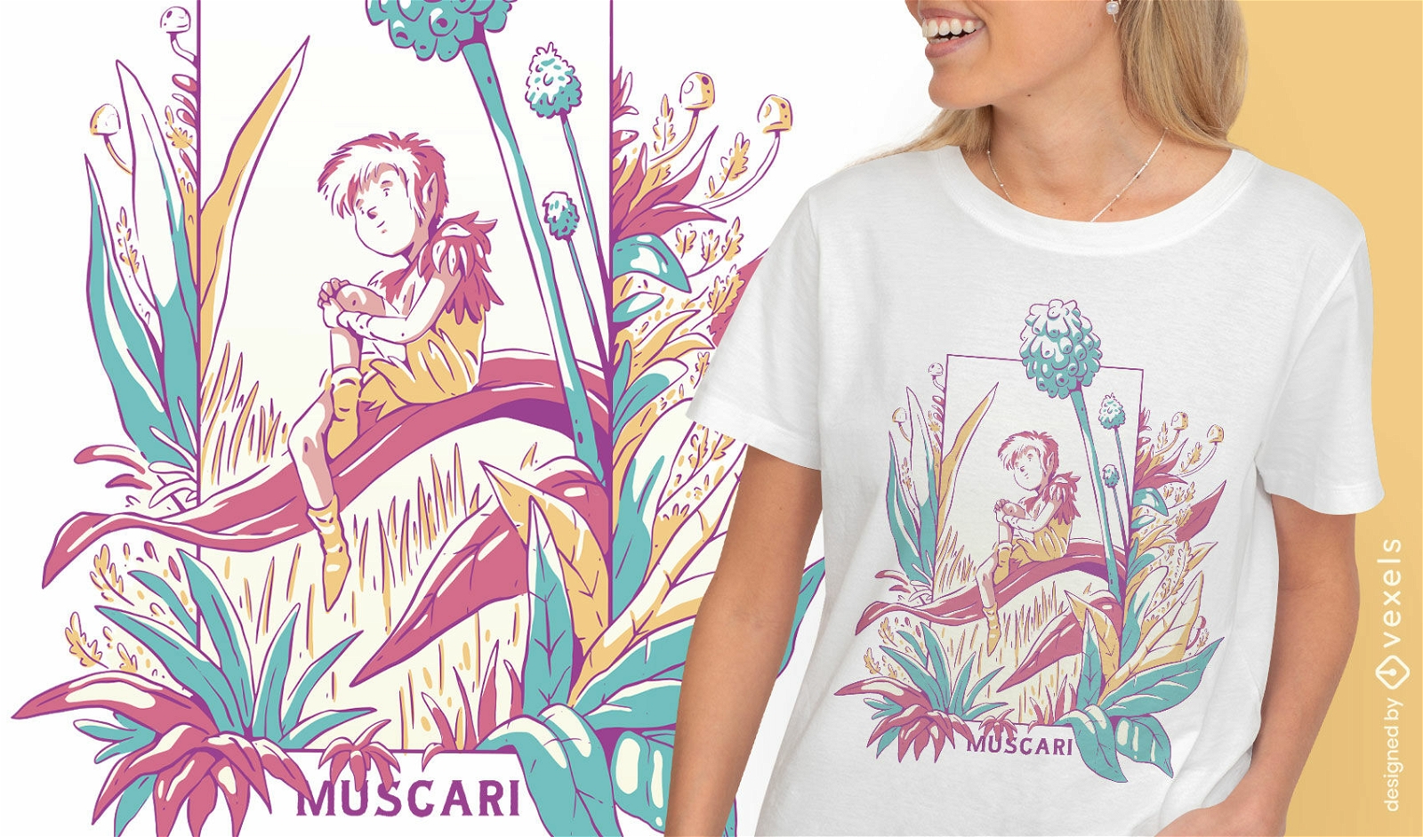 Niedliche Fantasy-Fee mit Blumen-T-Shirt-Design