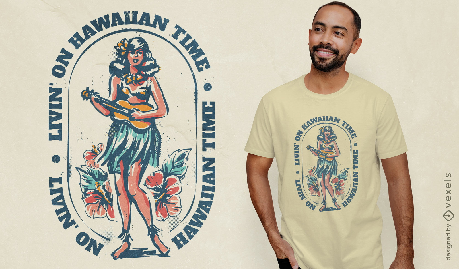 Chica hawaiana con diseño de camiseta de ukelele.