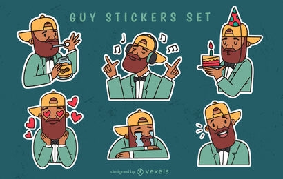 Guy with hat stickers set