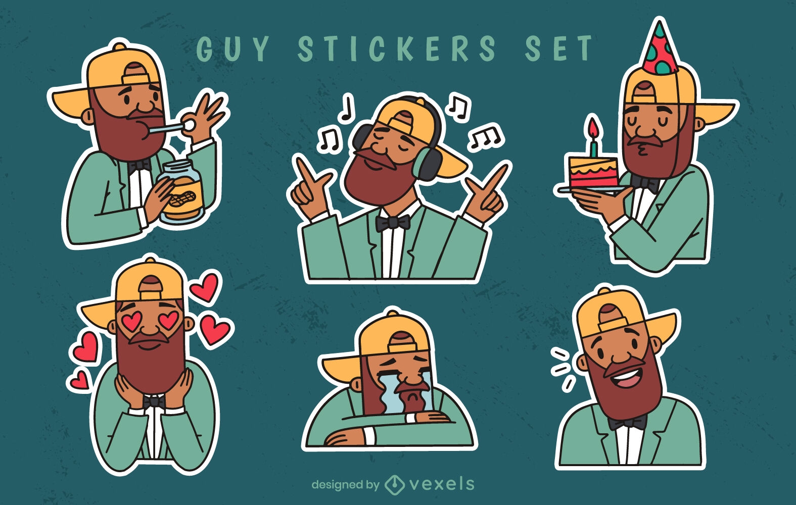 Guy with hat stickers set
