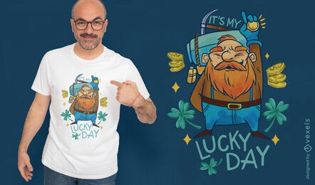 Cartoon dwarf with gold coins t-shirt design