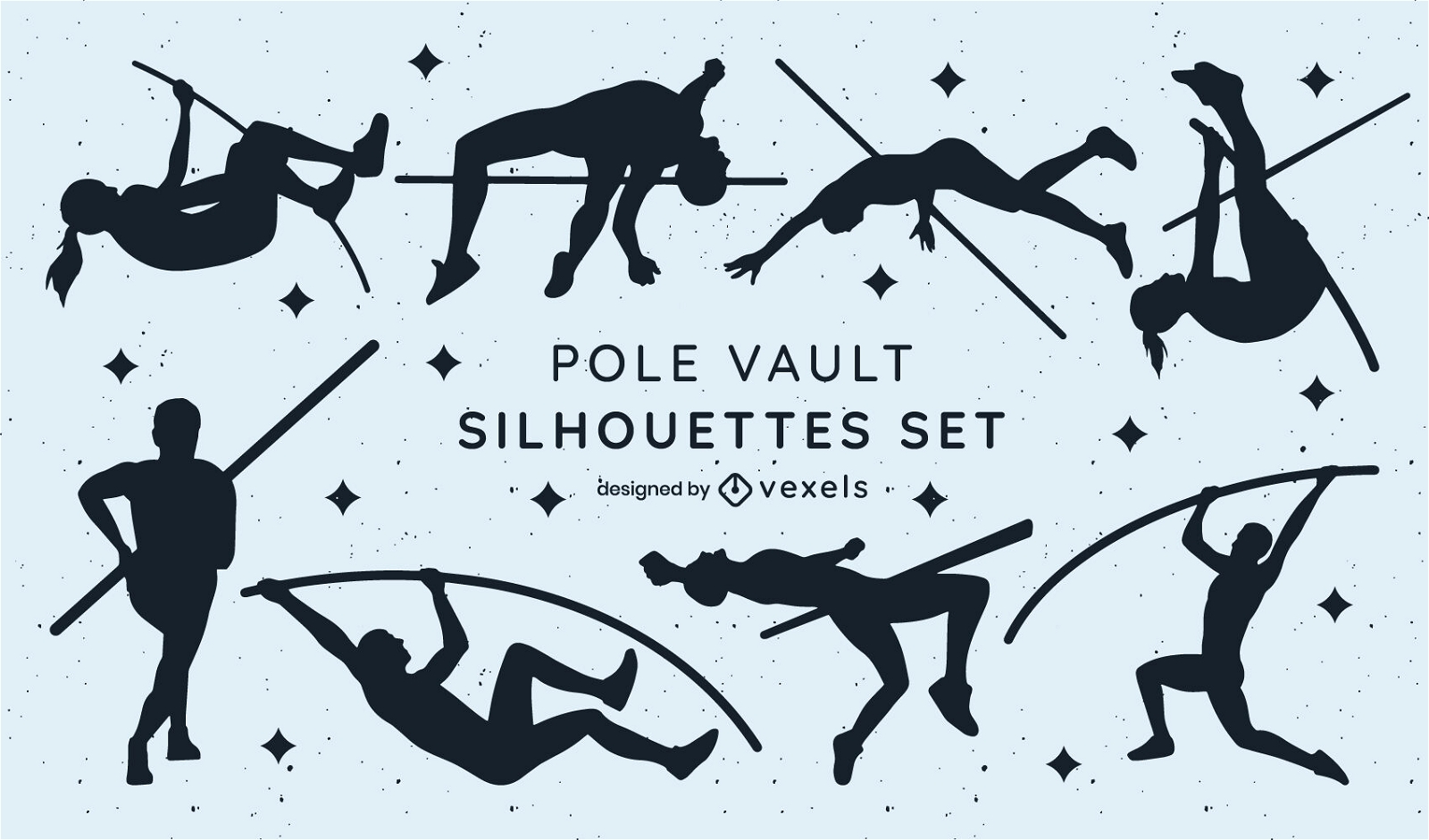 Pole Vault athletes Silhouettes set