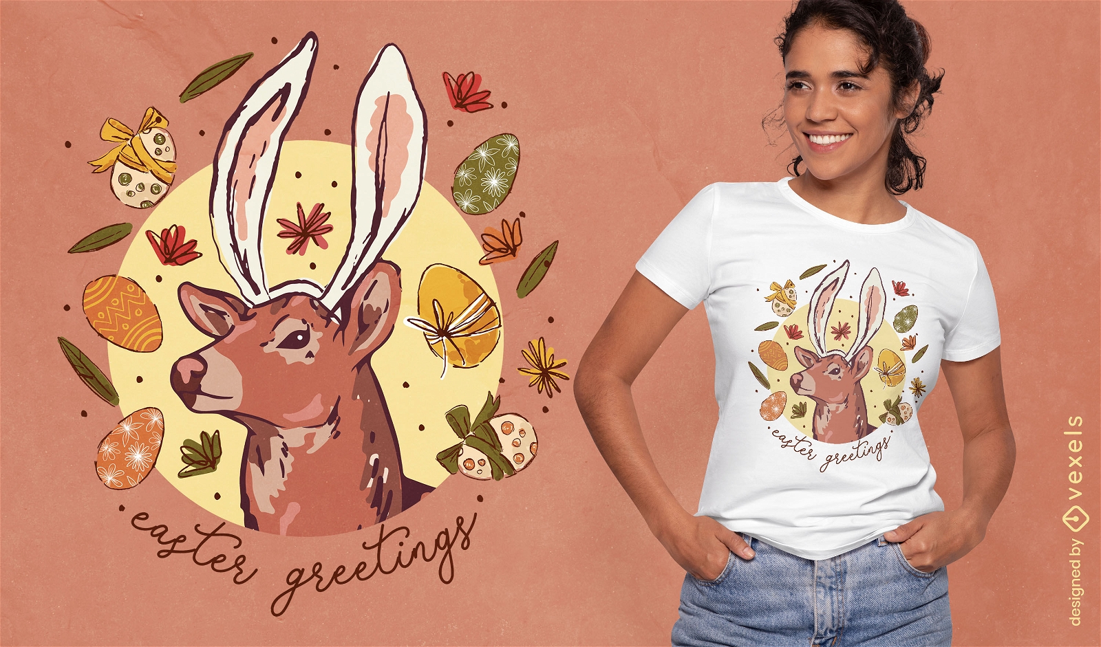 Diseño de camiseta de ciervo de pascua con orejas de conejo