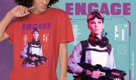 Design de camiseta de mulher soldado ciborgue
