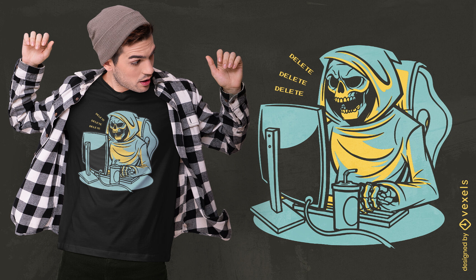 Grim Reaper trabajando desde casa diseño de camiseta