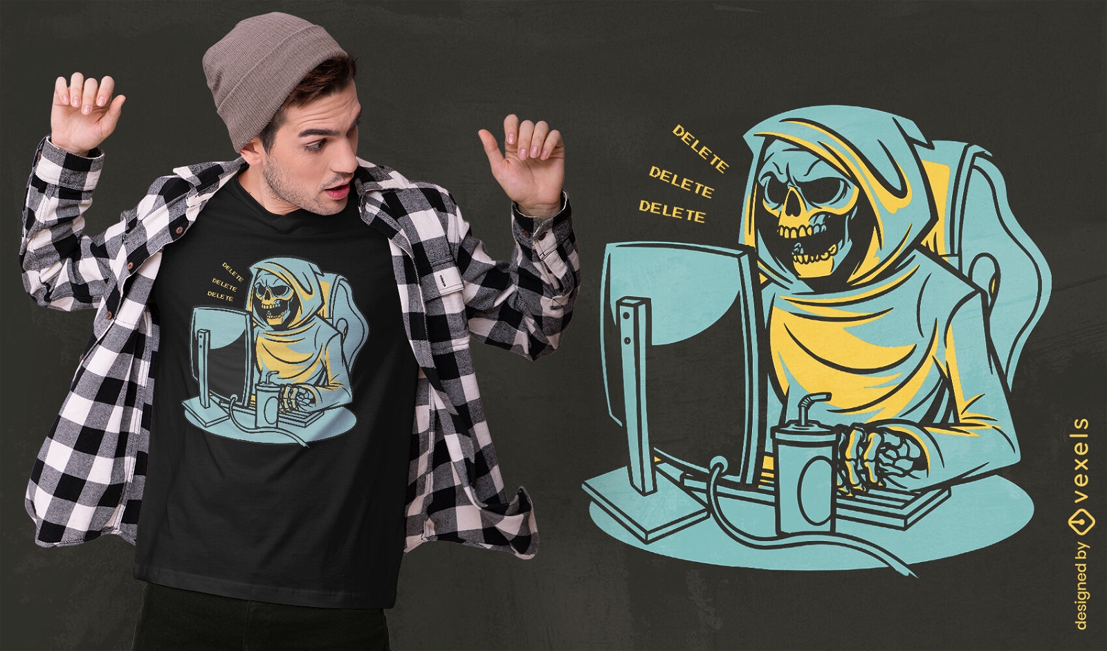 Grim Reaper trabalhando em casa design de t-shirt