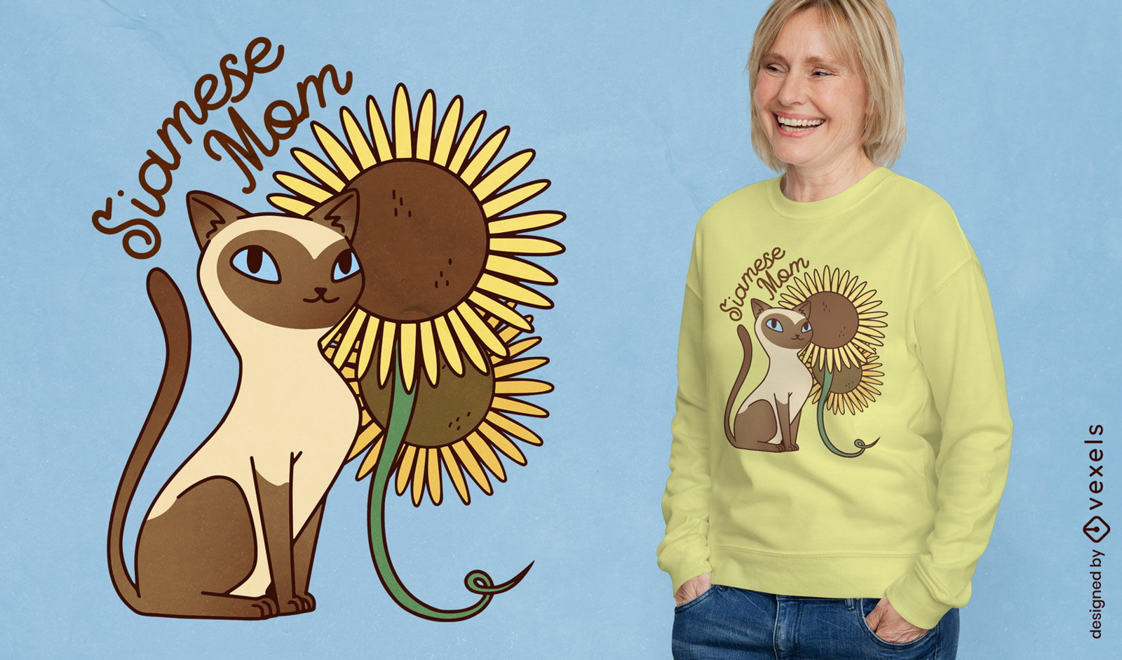 Dise?o de camiseta de girasoles de mam? gato siam?s