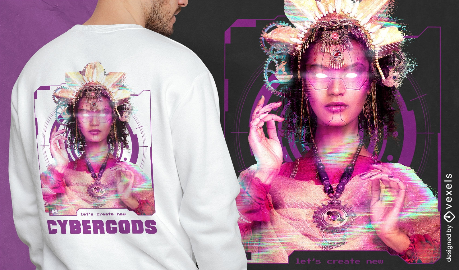 Design de camiseta deusa ciborgue
