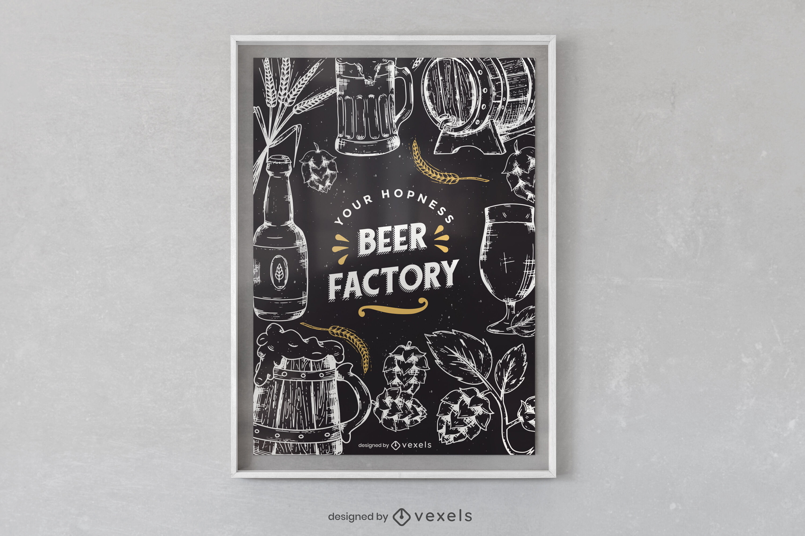 Diseño de cartel de pizarra de fábrica de cerveza.