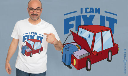Mechaniker, der Autokarikatur-T-Shirt Entwurf repariert