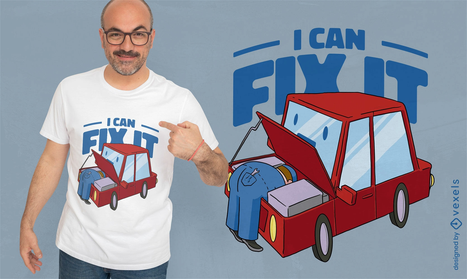 Diseño de camiseta de dibujos animados de coche de fijación mecánica