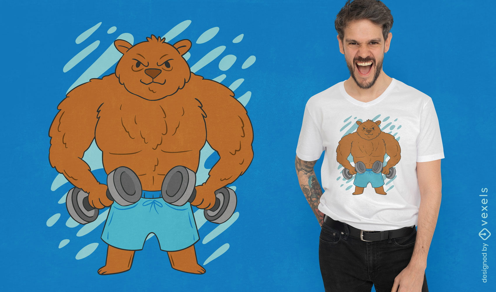 Urso de ginásio com design de t-shirt de músculos