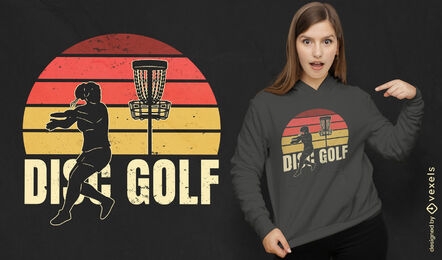 Design de t-shirt retrô por do sol do esporte de golfe de disco
