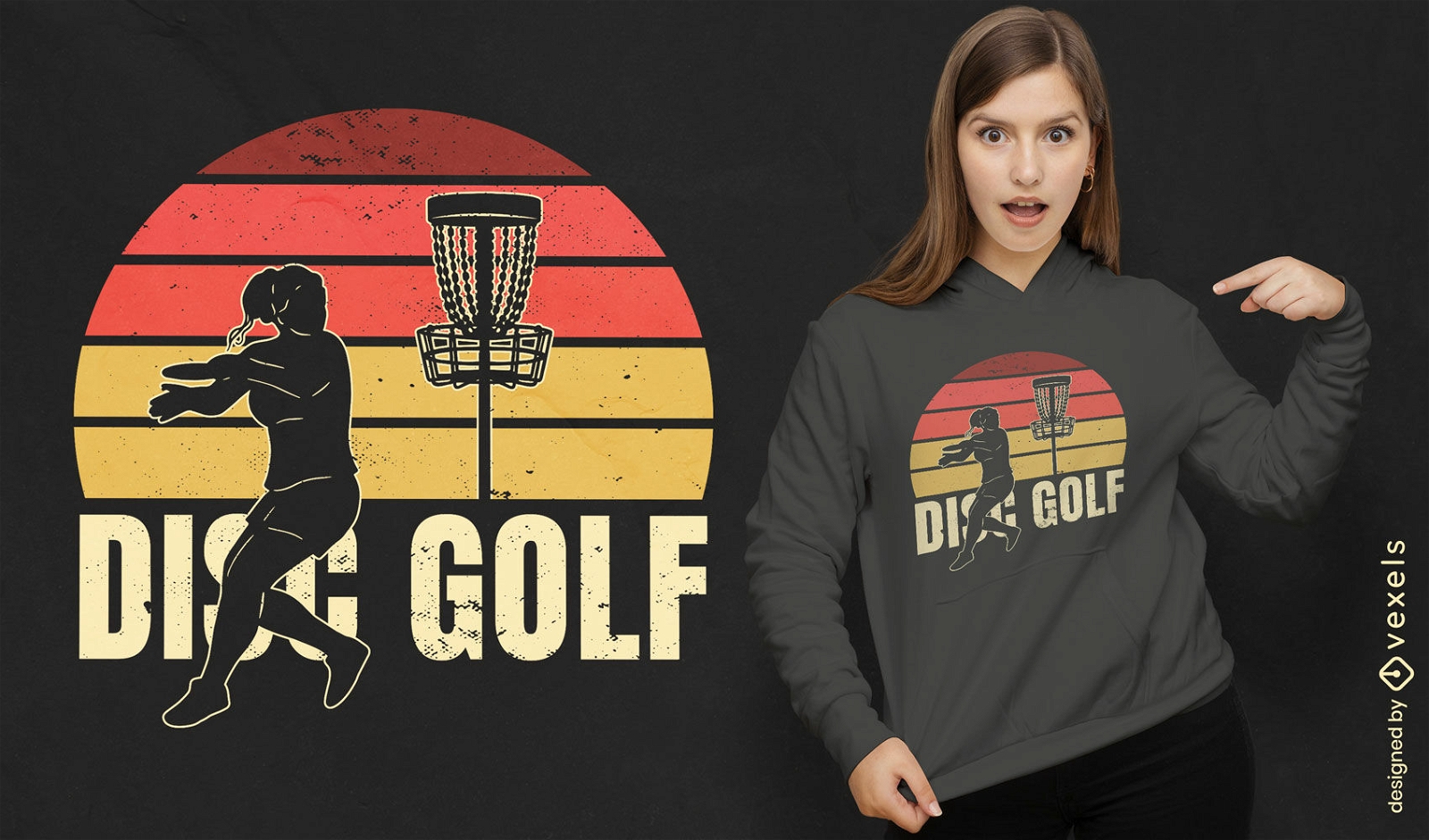 Disc-Golf-Sport-Retro-Sonnenuntergang-T-Shirt-Design