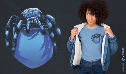 Diseño de camiseta de bolsillo de araña tarántula azul.