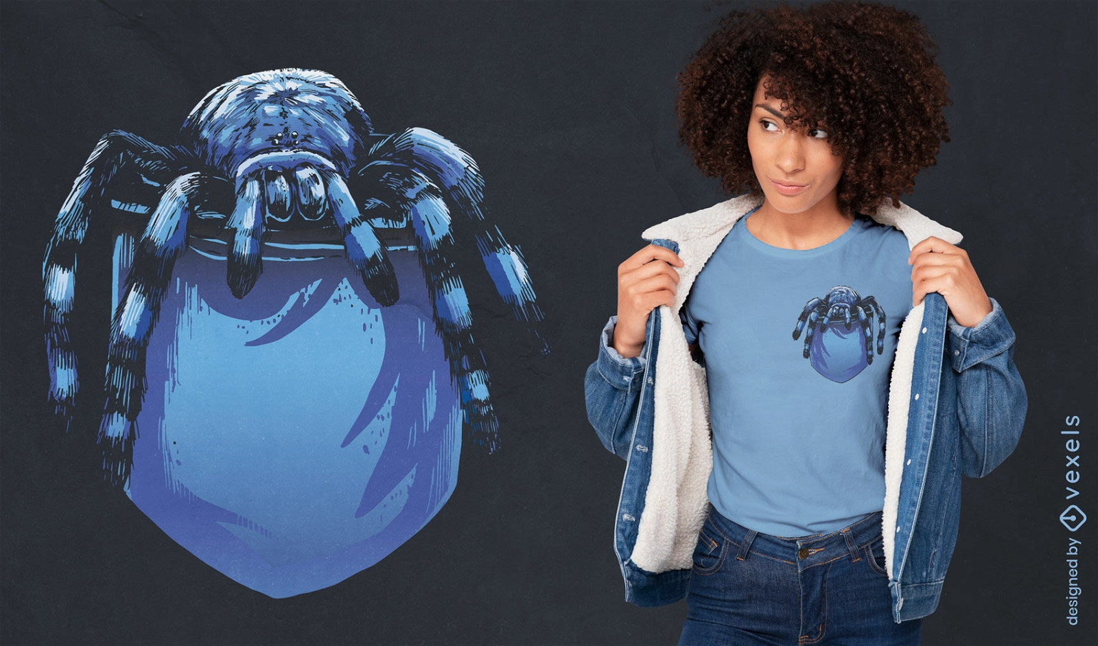 Blue tarantula spider pocket t-shirt design