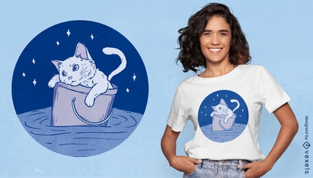 Design de camiseta de gato perdido no mar