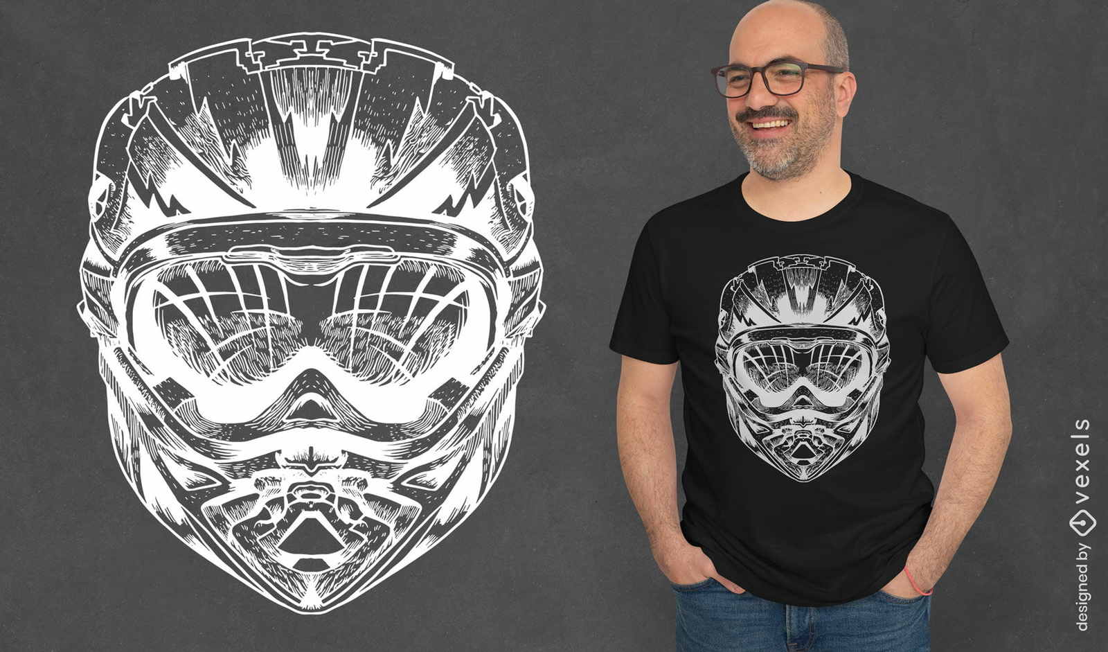 Diseño de camiseta de cabeza de casco de descenso.