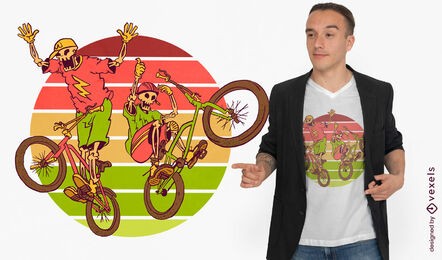 Esqueletos montando design de camiseta de bicicletas BMX