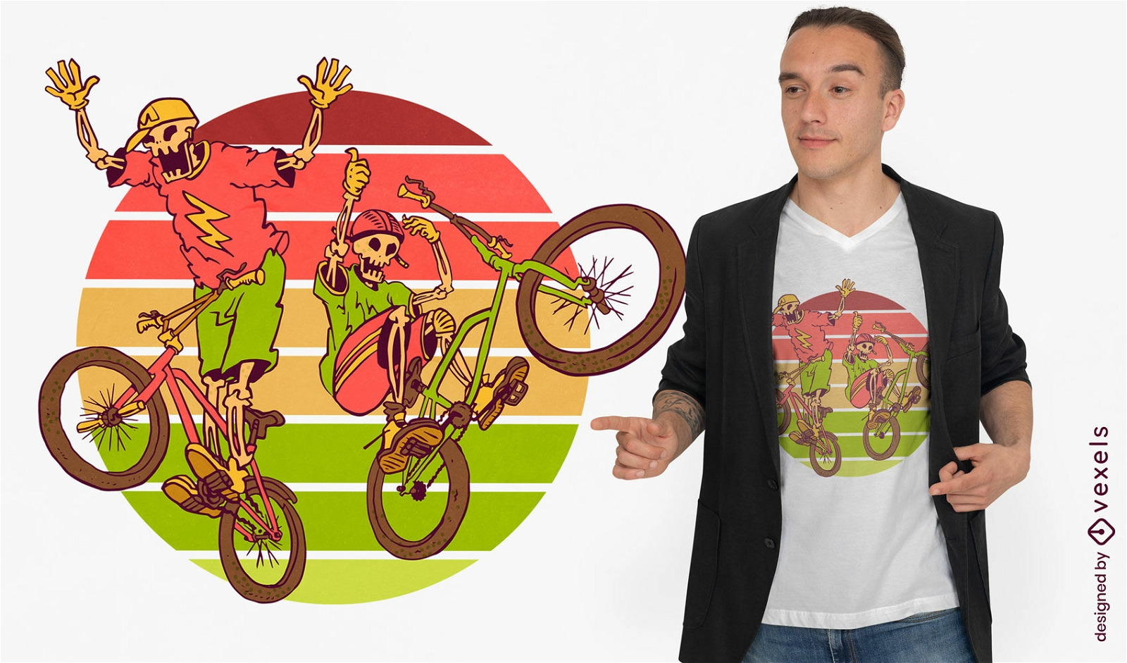 Esqueletos montando design de camiseta de bicicletas BMX