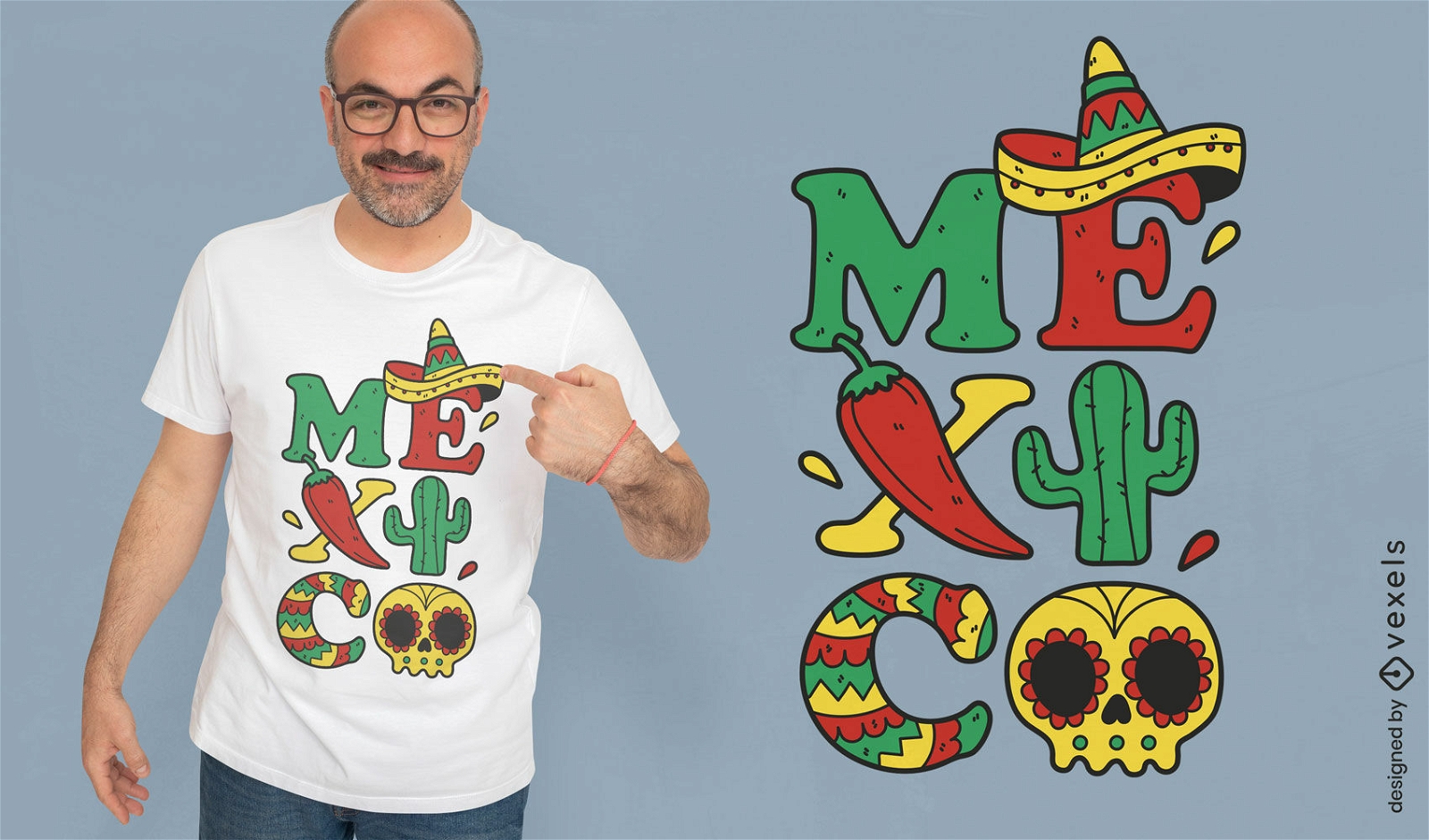 Diseño de camiseta de elementos de la cultura de México.