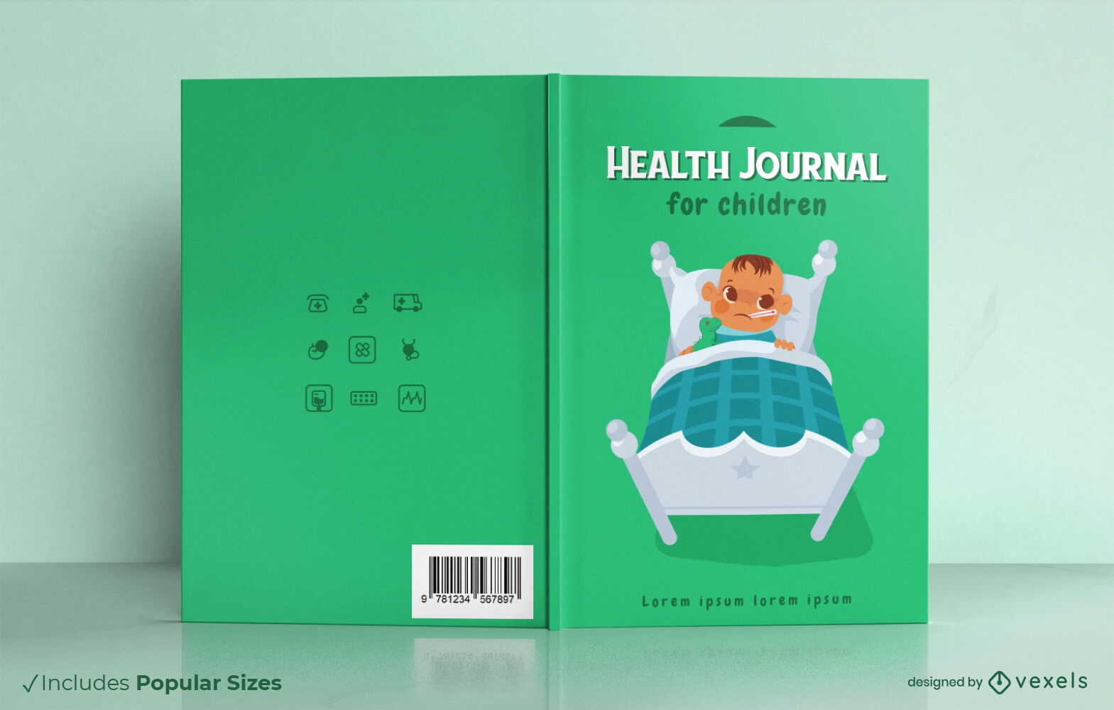 Diseño de portada de libro de revista de salud para niños.