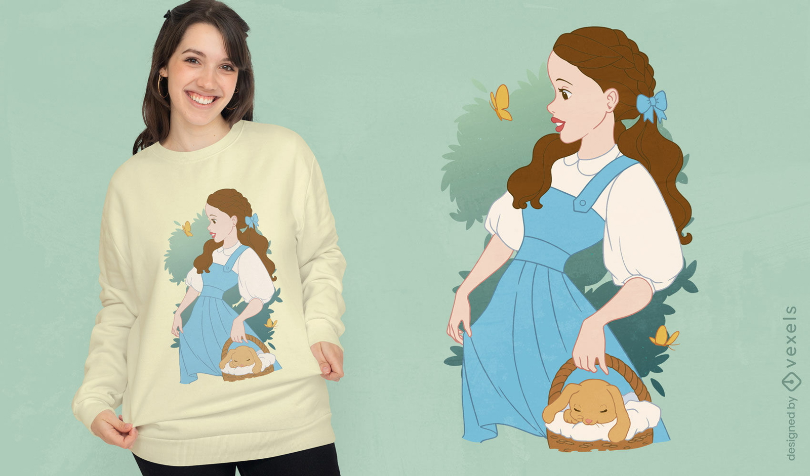 Garota de desenho animado vintage com design de camiseta de animais