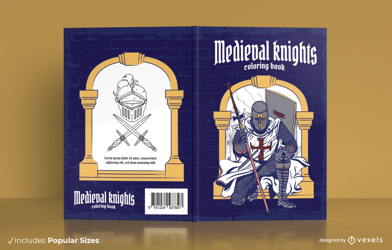 Diseño de portada de libro para colorear de caballeros medievales