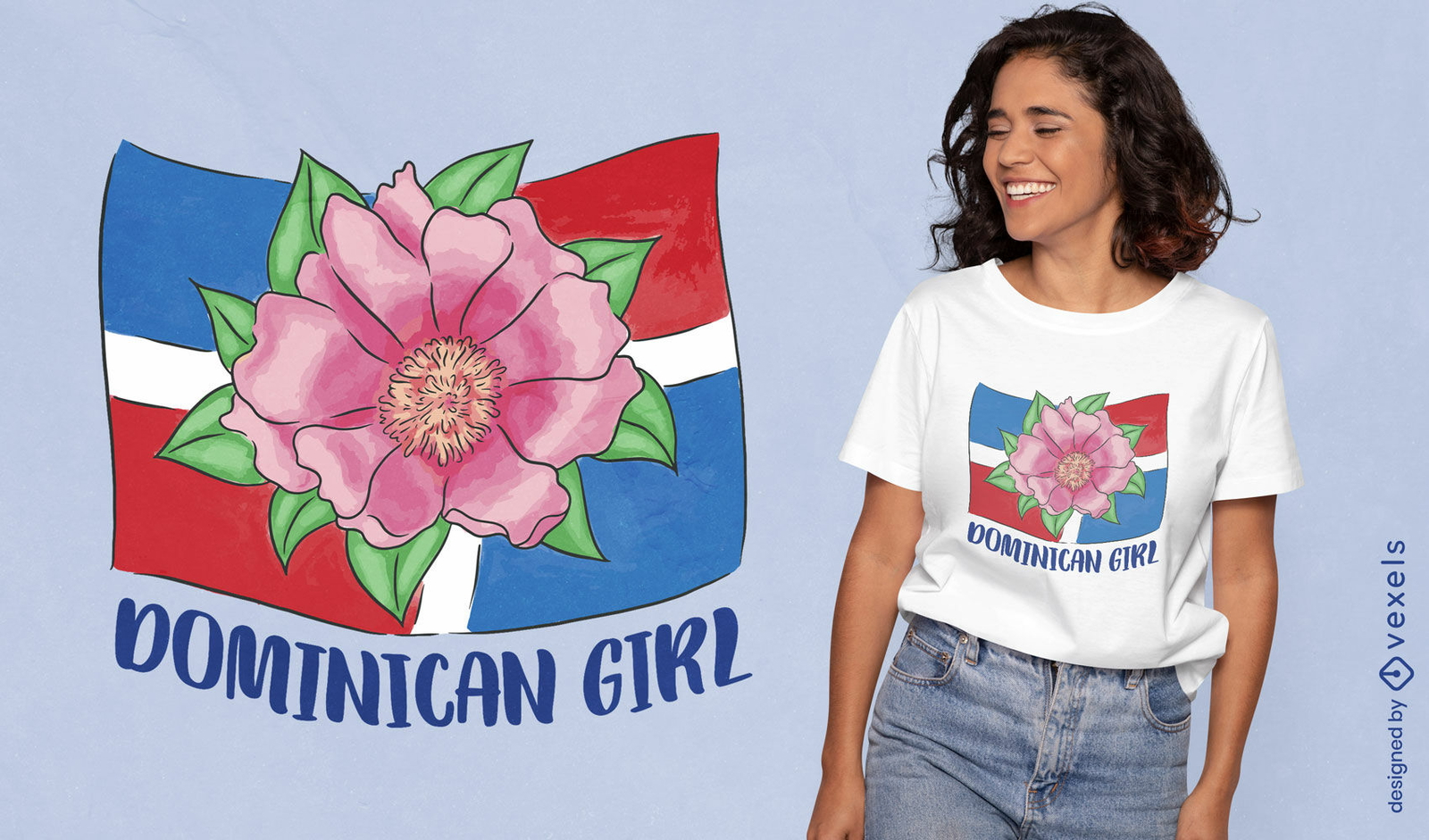 Diseño de camiseta de bandera de niña dominicana.