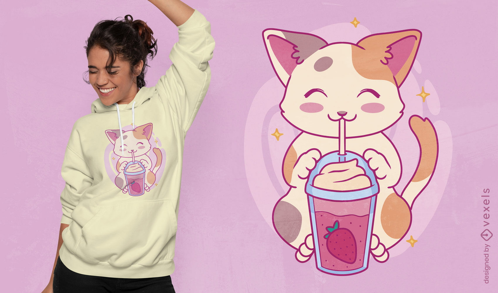 Design de t-shirt Neko Cat bebendo milk-shake