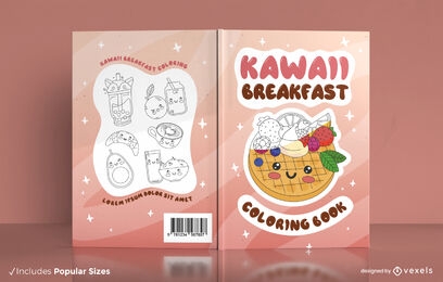 Design de capa de livro para colorir de café da manhã Kawaii