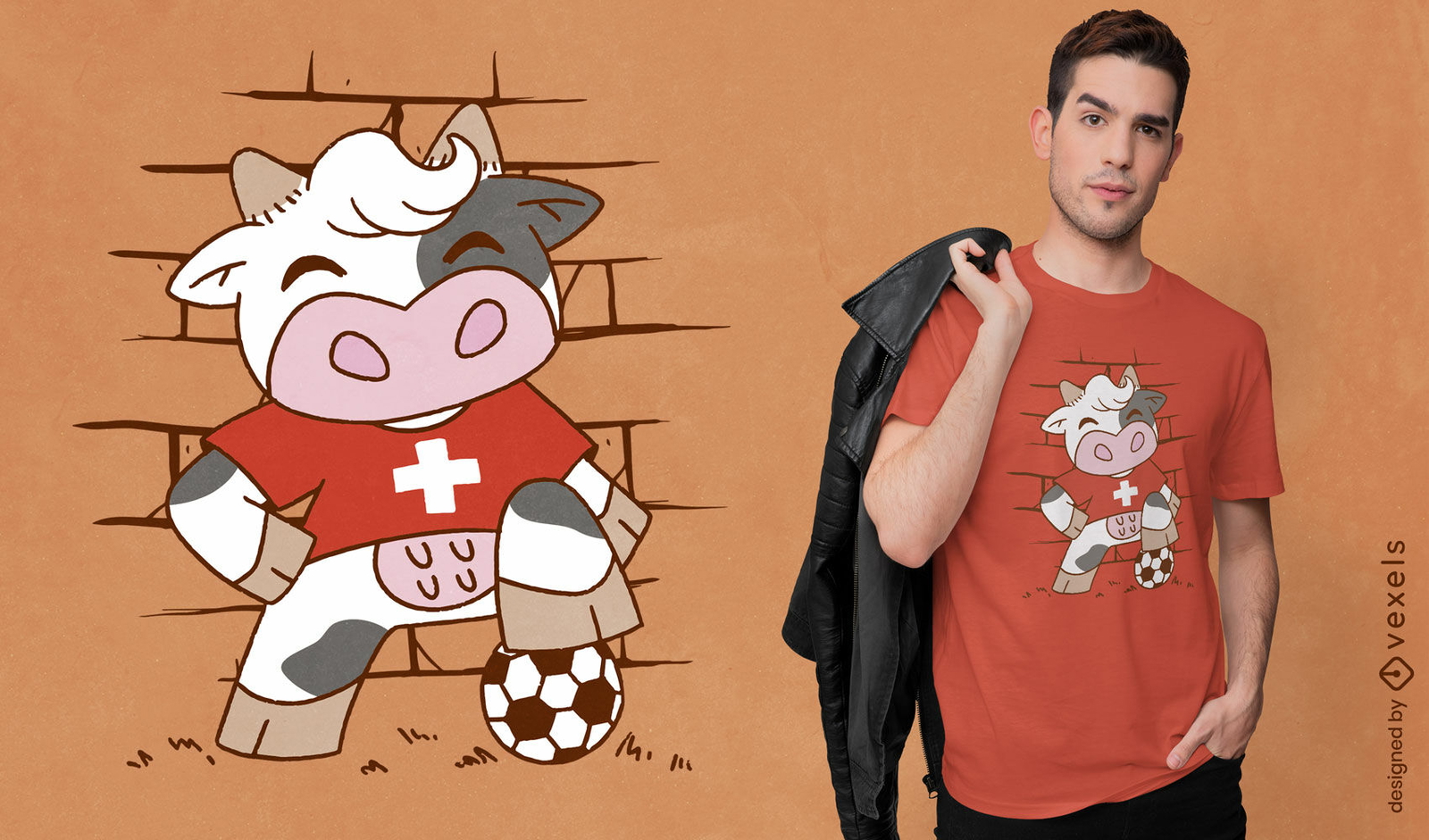 Diseño de camiseta de vaca suiza de fútbol.