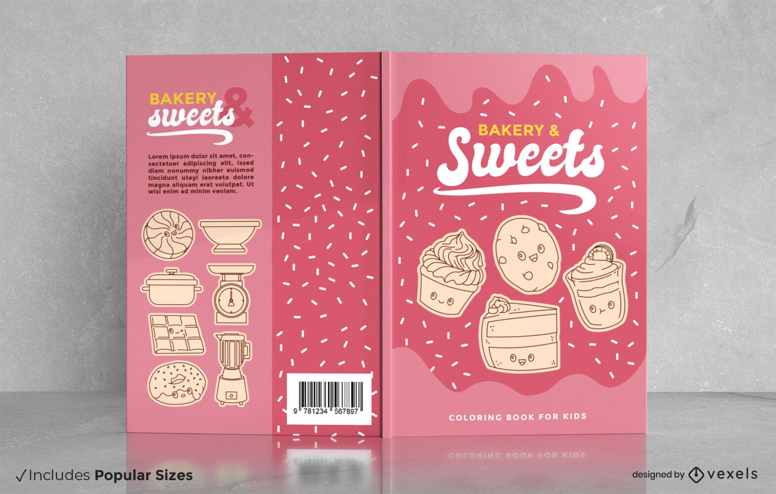 Diseño de portada de libro de panadería y dulces.
