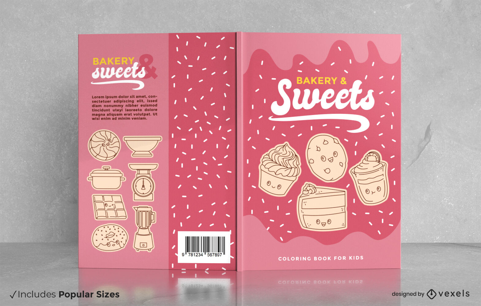 Diseño de portada de libro de panadería y dulces.