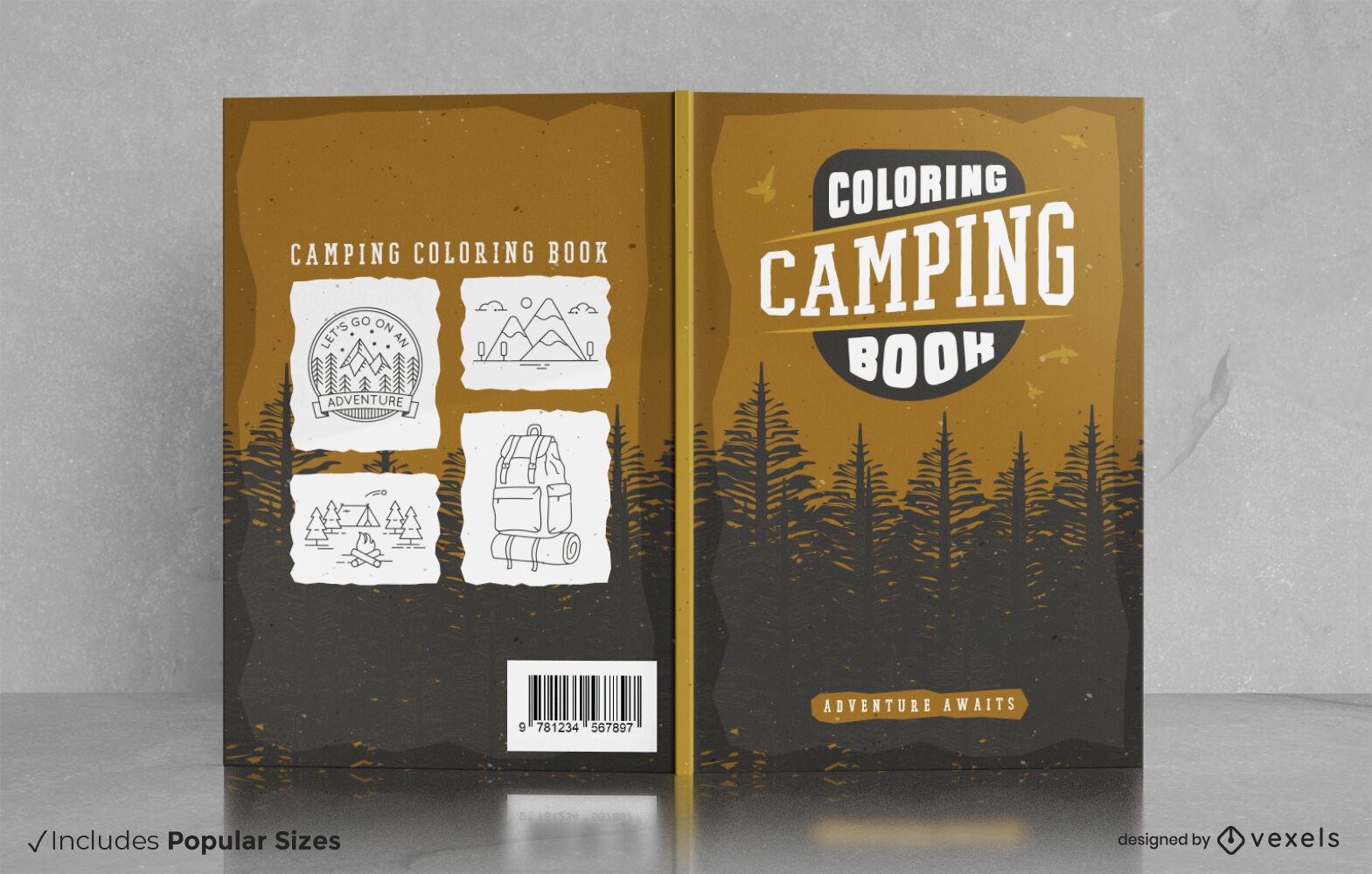 Diseño de libro para colorear de camping