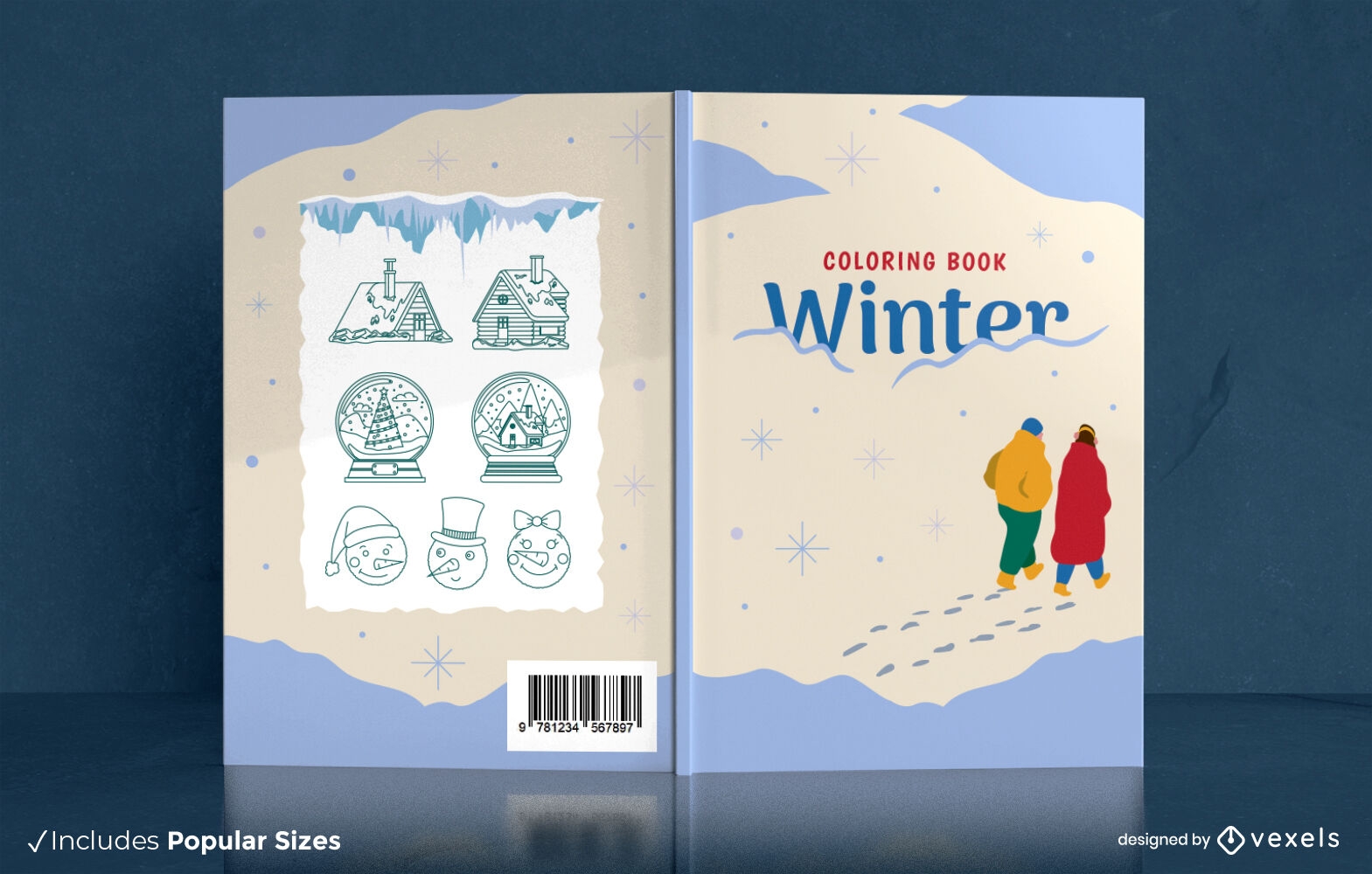 Design de capa de livro de colorir de inverno
