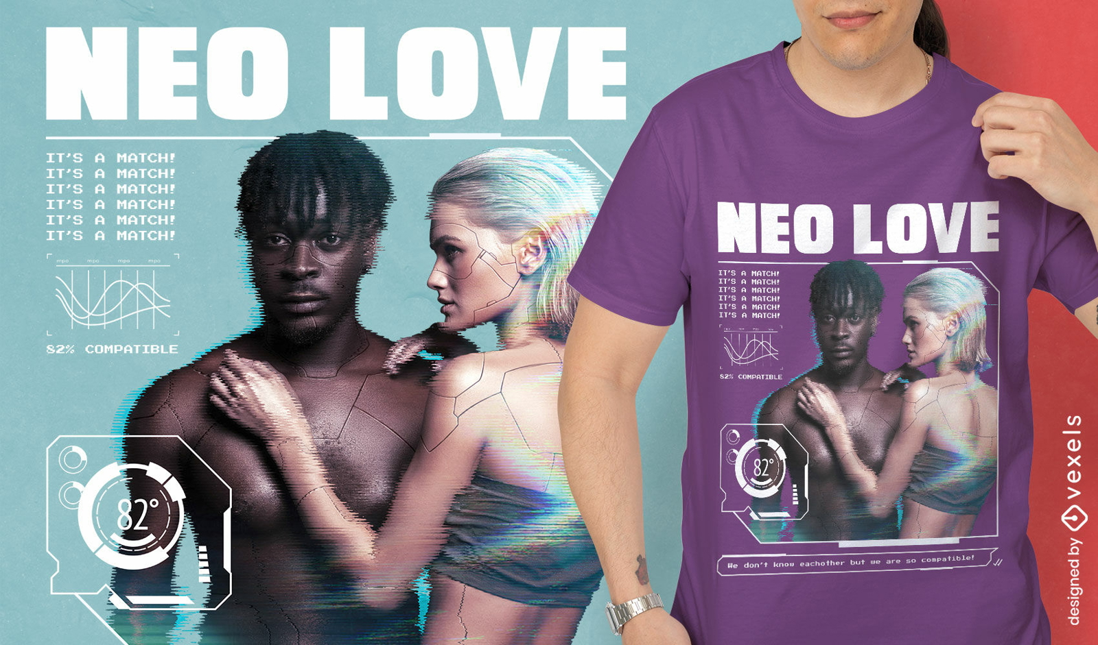 Design de camiseta de casal futurista