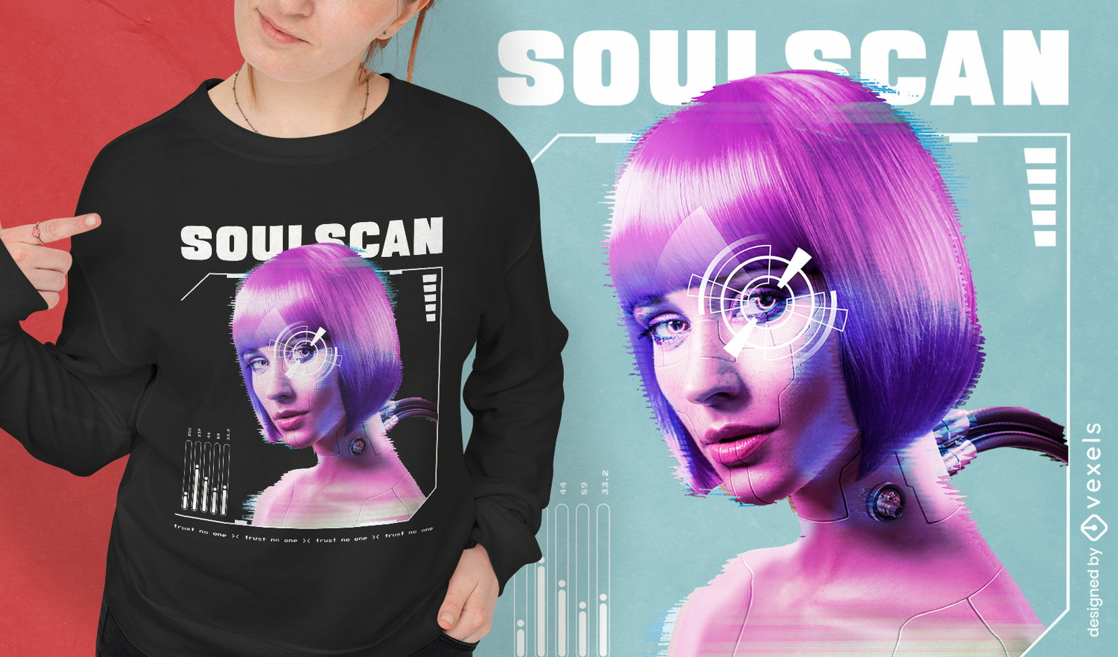 Diseño de camiseta de mujer con escaneo ocular.