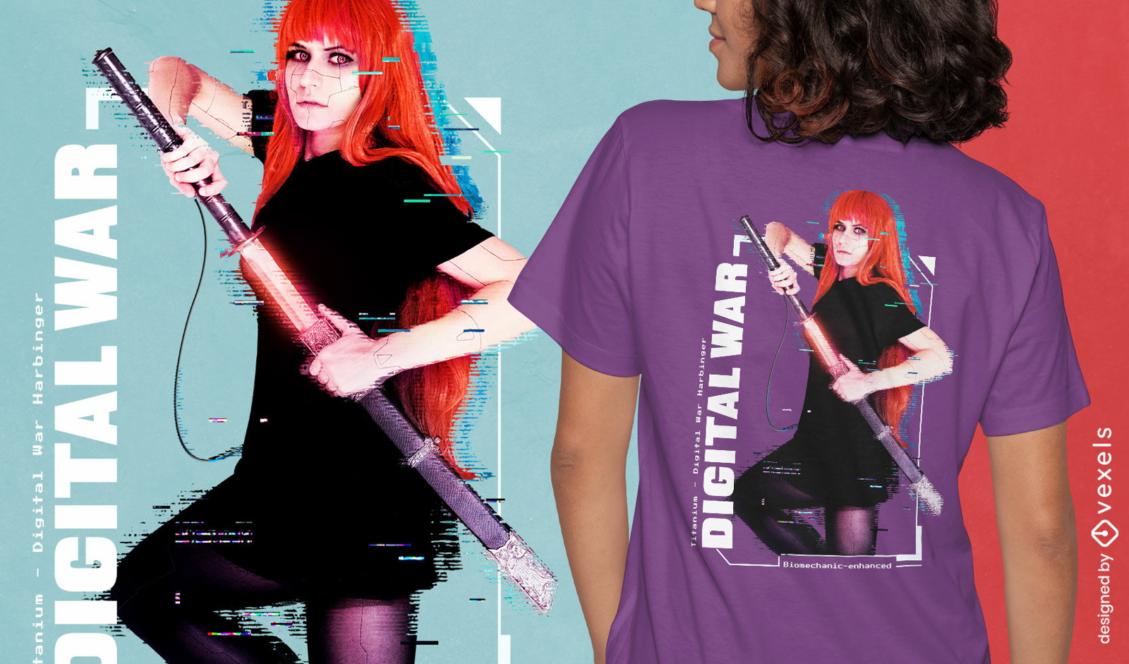 Digital warrior woman t-shirt design